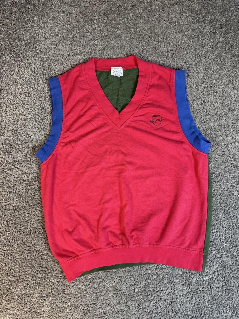 Greg Norman Collection Sweater Vest Mens L Red V-Neck Cotton Reebok Logo